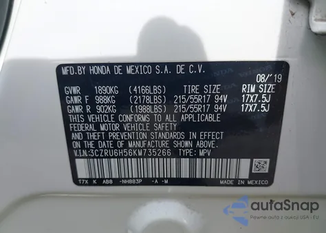 2019 Honda Hr-V Ex из США, поврежденный, VIN 3CZRU6H56KM735266